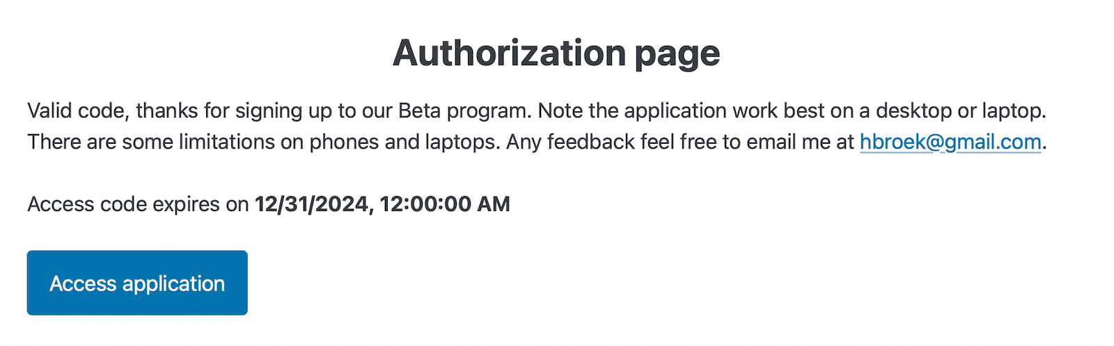 Authorize page